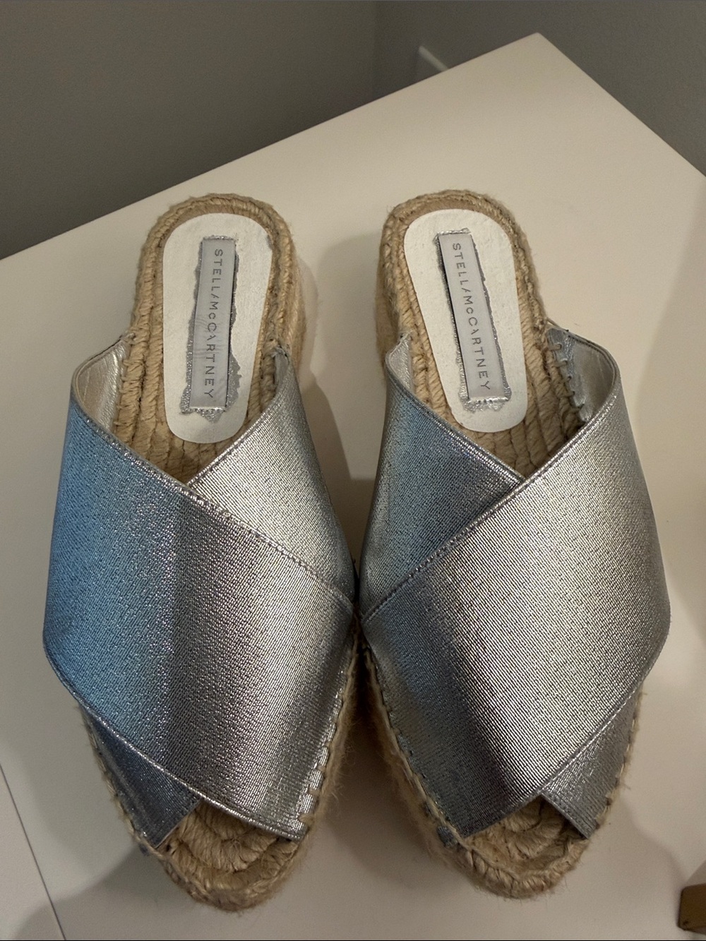 Stella McCartney Silver Cross-Band Espadrille Slides